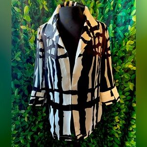 Ming Wang sz XS black white sheer wing collar top jacket NWT